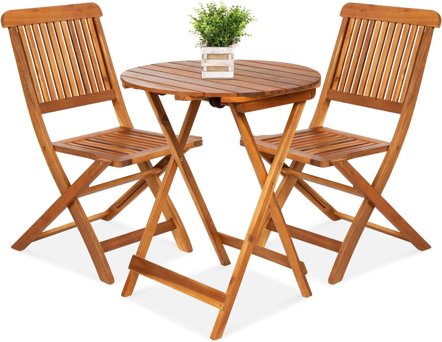3 Piece Acacia Wood Bistro Set Folding Teak Finish Natural