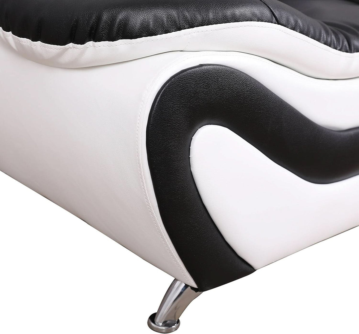 3 Piece Aldo Modern Faux Leather Sofa Set Black And White With Sofa Loveseat And Chair