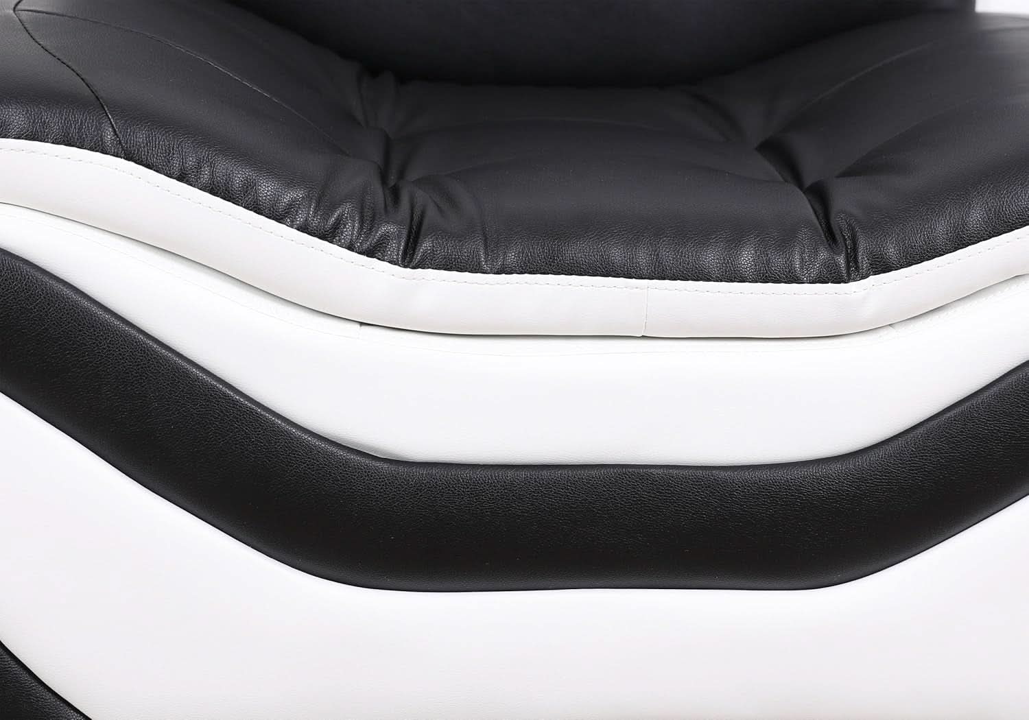 3 Piece Aldo Modern Faux Leather Sofa Set Black And White With Sofa Loveseat And Chair