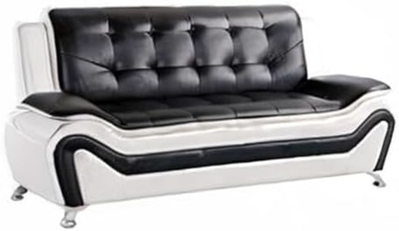 3 Piece Aldo Modern Faux Leather Sofa Set Black And White With Sofa Loveseat And Chair