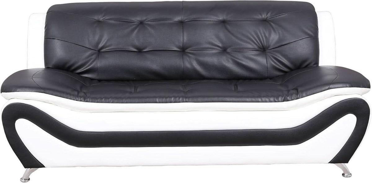 3 Piece Aldo Modern Faux Leather Sofa Set Black And White With Sofa Loveseat And Chair