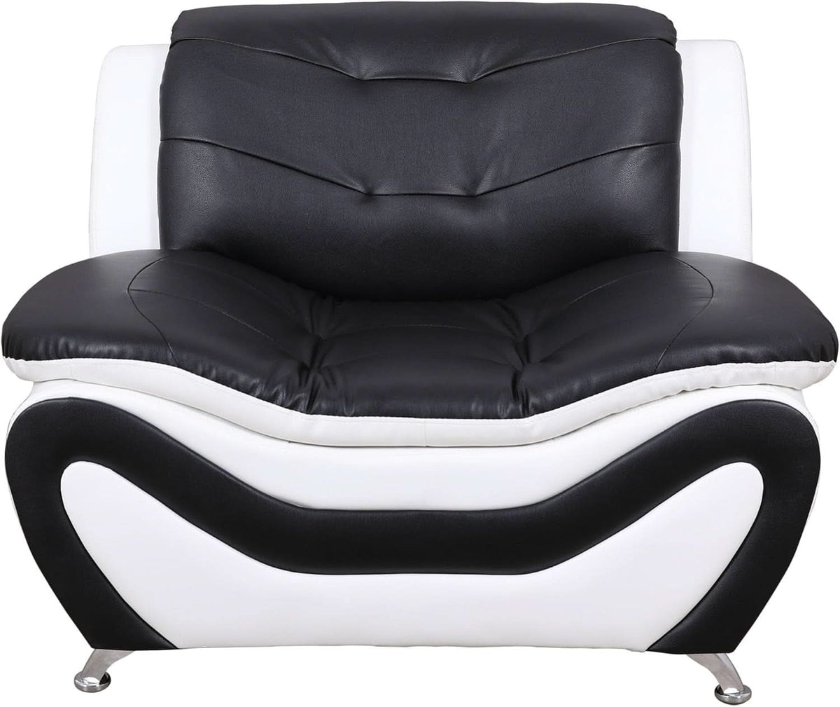 3 Piece Aldo Modern Faux Leather Sofa Set Black And White With Sofa Loveseat And Chair