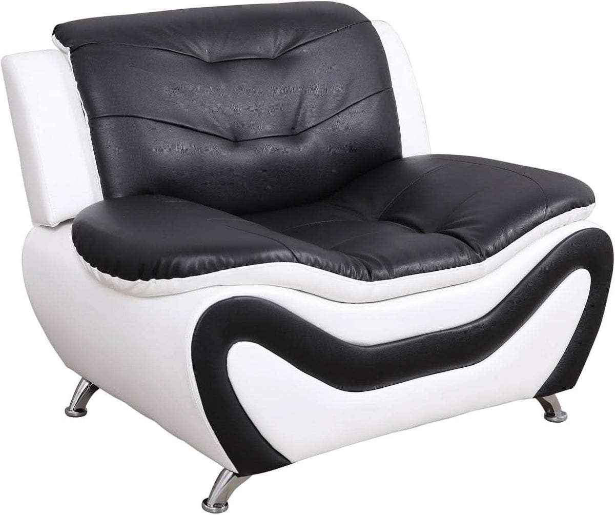 3 Piece Aldo Modern Faux Leather Sofa Set Black And White With Sofa Loveseat And Chair