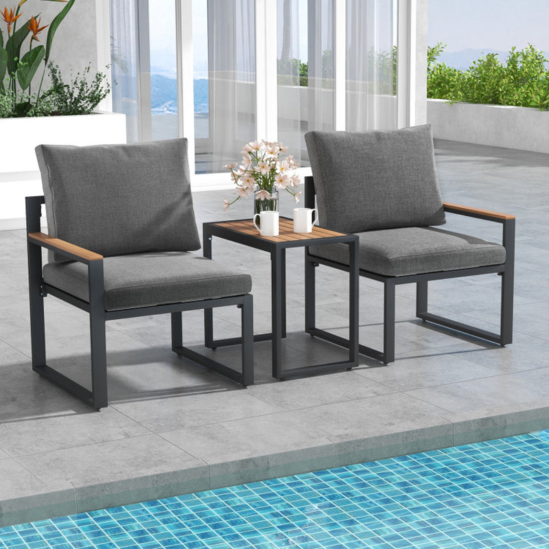 3 Piece Aluminum Frame Weatherproof Outdoor Patio Conversation Set With Cushions