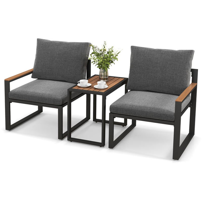 3 Piece Aluminum Frame Weatherproof Outdoor Patio Conversation Set With Cushions
