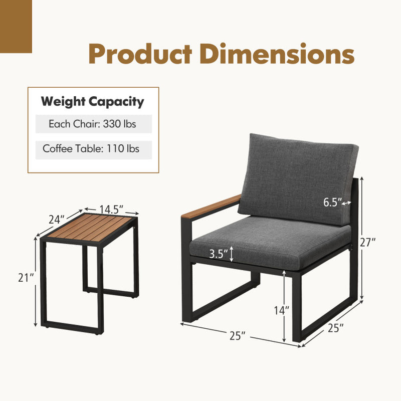3 Piece Aluminum Frame Weatherproof Outdoor Patio Conversation Set With Cushions