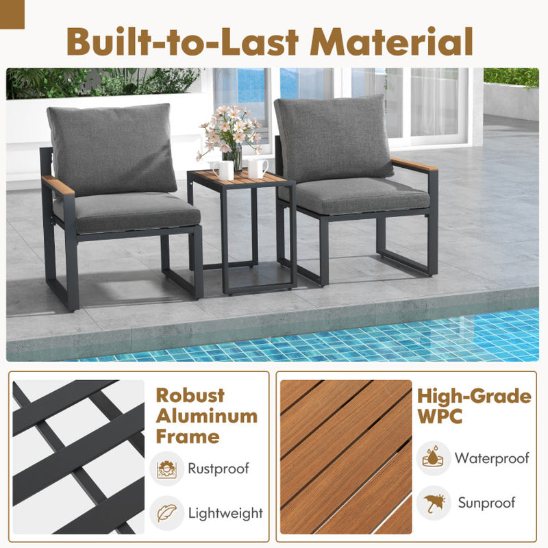3 Piece Aluminum Frame Weatherproof Outdoor Patio Conversation Set With Cushions