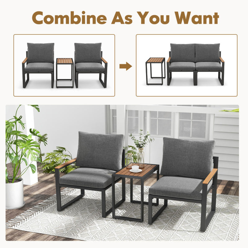 3 Piece Aluminum Frame Weatherproof Outdoor Patio Conversation Set With Cushions