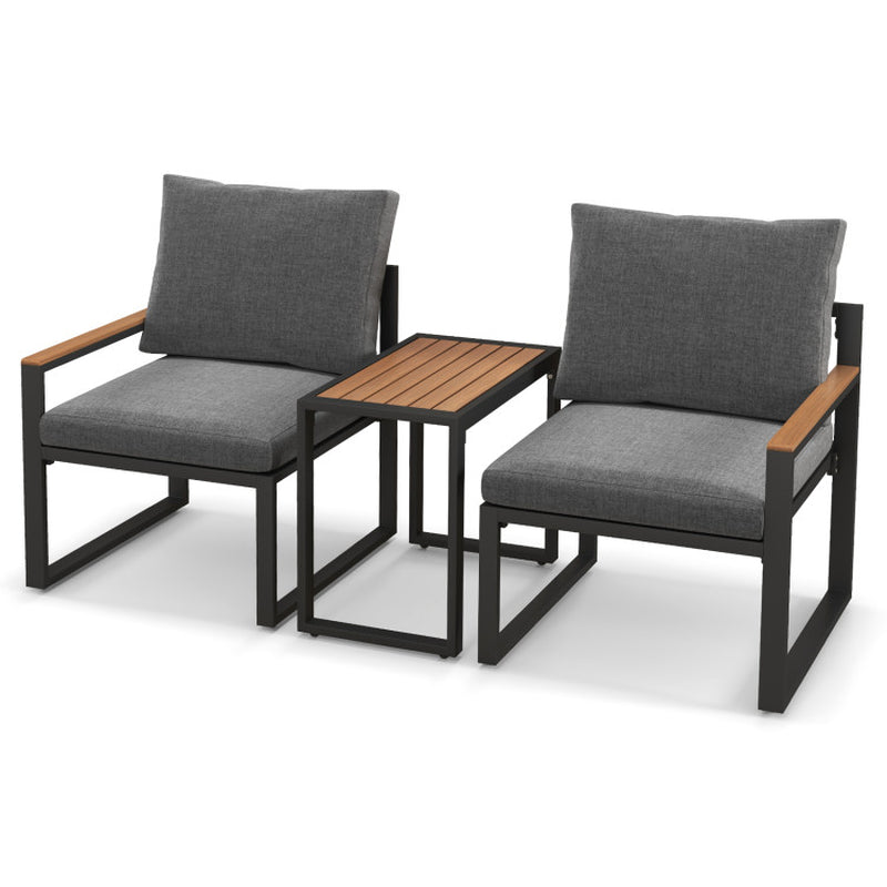 3 Piece Aluminum Frame Weatherproof Outdoor Patio Conversation Set With Cushions