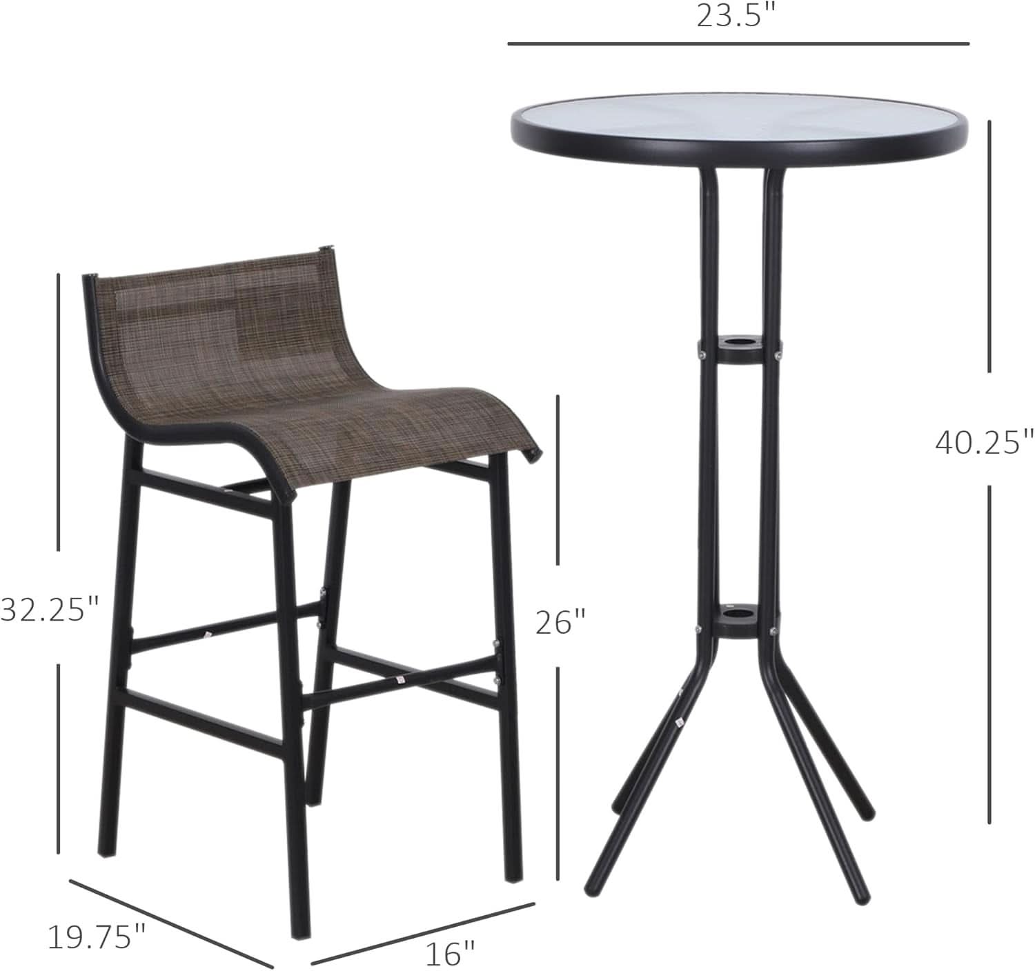 3 Piece Bar Height Outdoor Bistro Set For 2 With Tan Chairs For Outdoor Patio Use