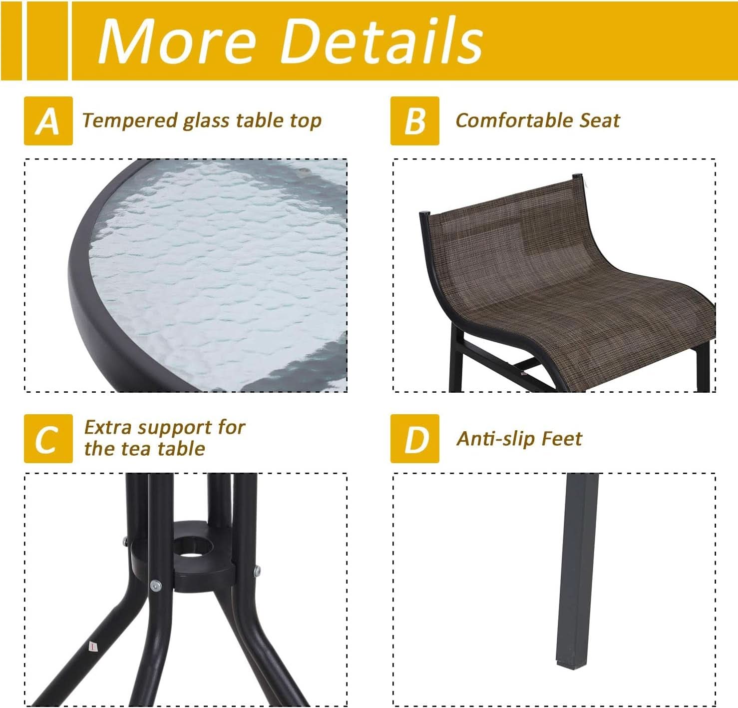3 Piece Bar Height Outdoor Bistro Set For 2 With Tan Chairs For Outdoor Patio Use