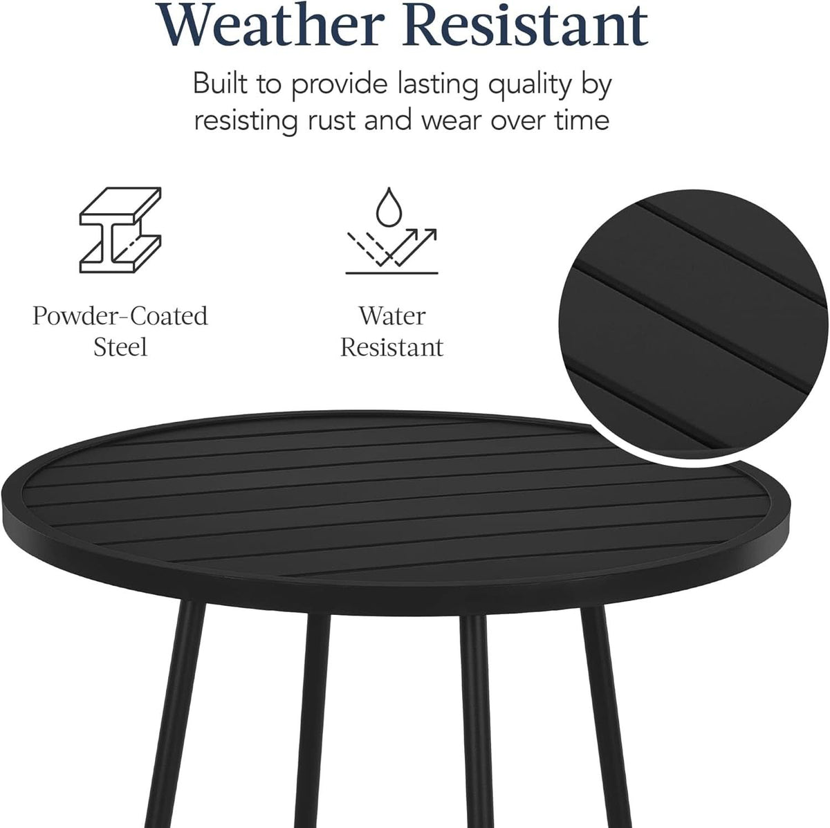 3 Piece Bar Height Patio Bistro Set Black Round Table With Backless Stools Patio Furniture Set