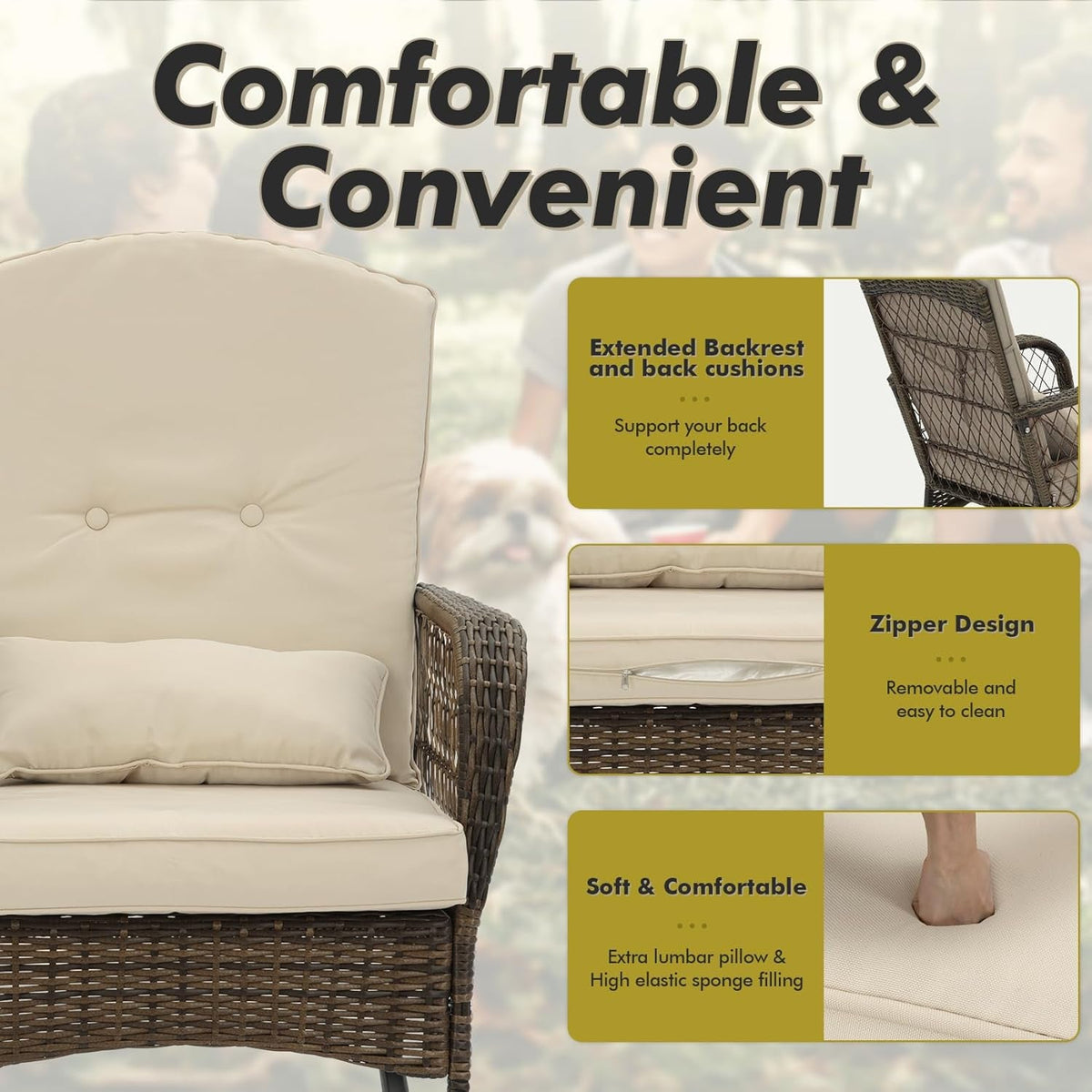 3 Piece Beige Patio Bistro Set Wicker Outdoor Chairs With Coffee Table For Patio Porch Garden