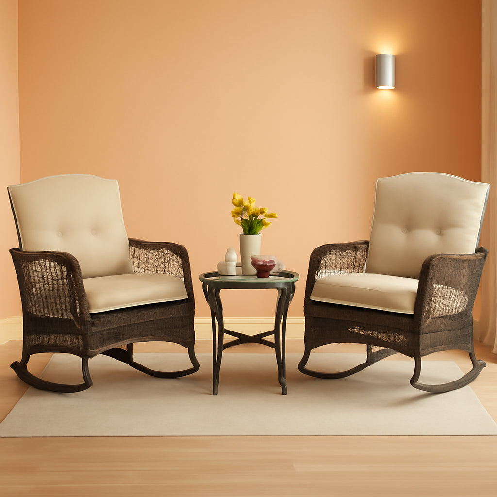 3 Piece Beige Patio Bistro Set Wicker Outdoor Chairs With Coffee Table For Patio Porch Garden