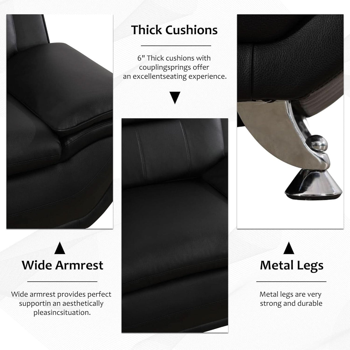 3 Piece Black Sofa Set Modern Living Room Couch Set Sofa Loveseat Chair For Home Decor