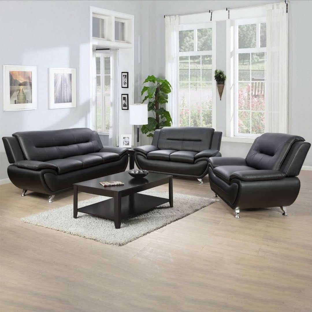 3 Piece Black Sofa Set Modern Living Room Couch Set Sofa Loveseat Chair For Home Decor