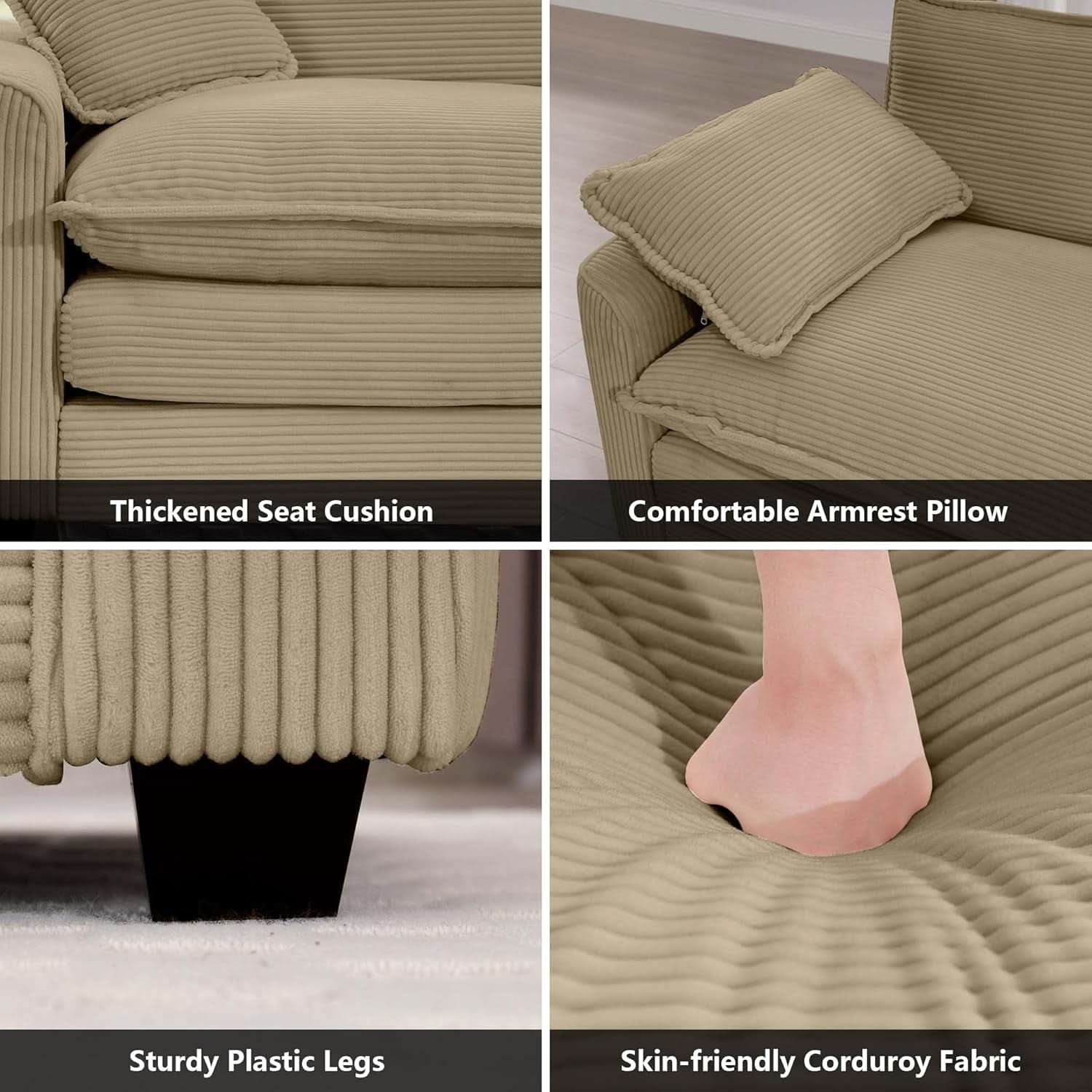 3 Piece Corduroy Sofa Set Camel 3 Seater And 2 Loveseats