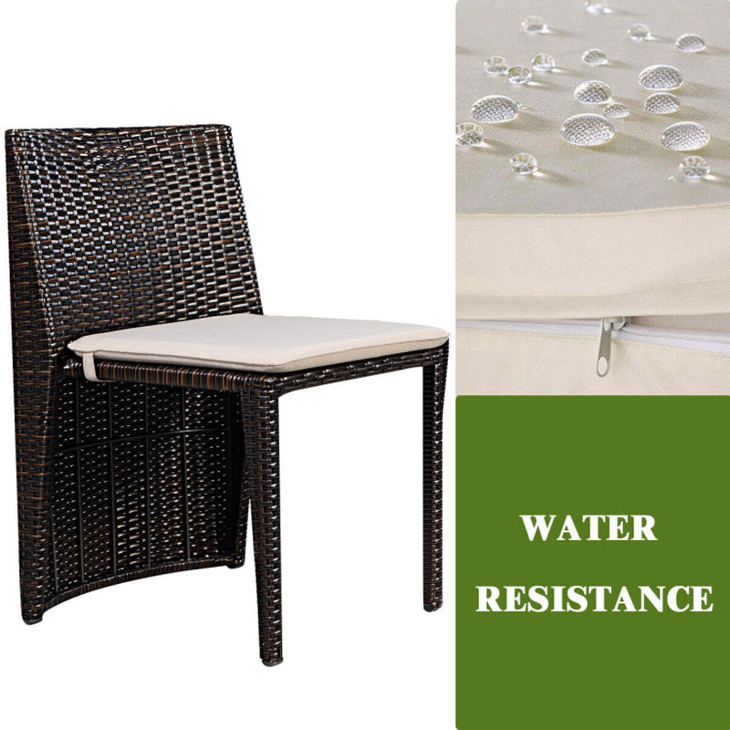 3 Piece Cushioned Wicker Patio Bistro Set No Assembly Needed With Tempered Glass Table And Two Cushioned Chairs