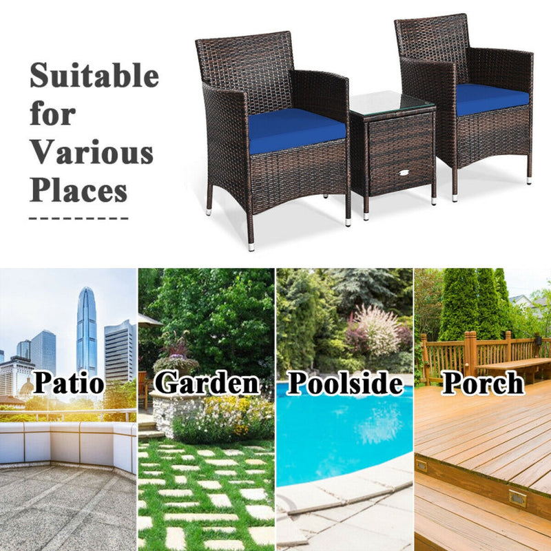 3 Piece Ergonomic Wicker Patio Conversation Set With Cushioned Chairs And Coffee Table