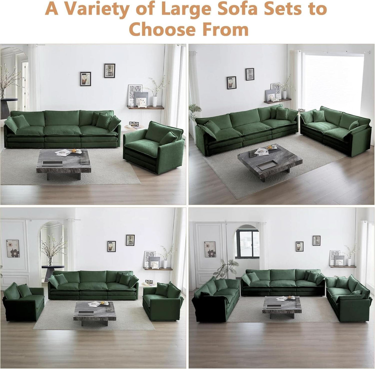 3 Piece Evergreen Sofa Set Chenille Modular For Living Room