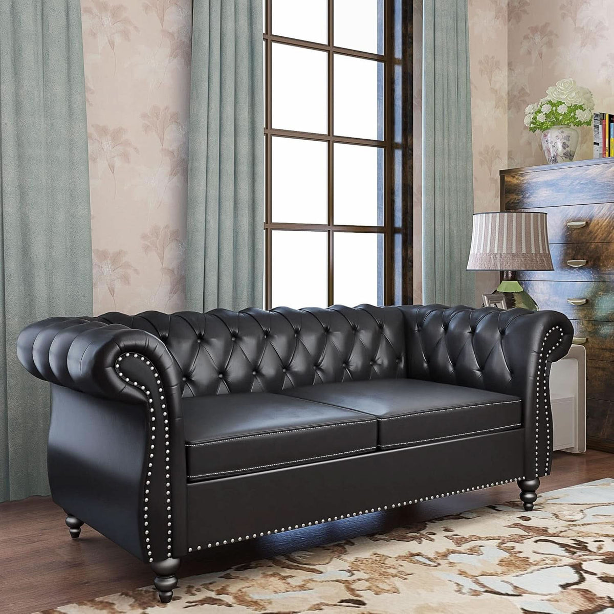 3 Piece Living Room Sectional Sofa Set Black Modern
