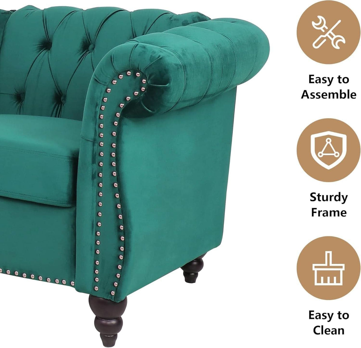 3 Piece Living Room Sectional Sofa Set Green Velvet Couch