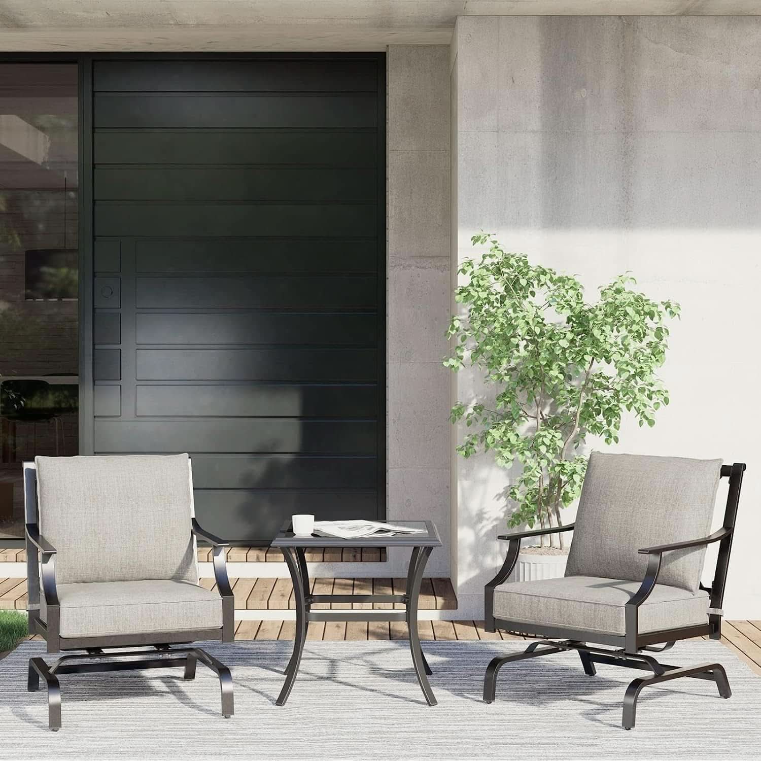 3 Piece Motion Chairs Set Gray Cushions Coffee Table