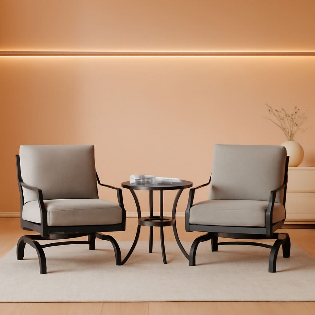 3 Piece Motion Chairs Set Gray Cushions Coffee Table