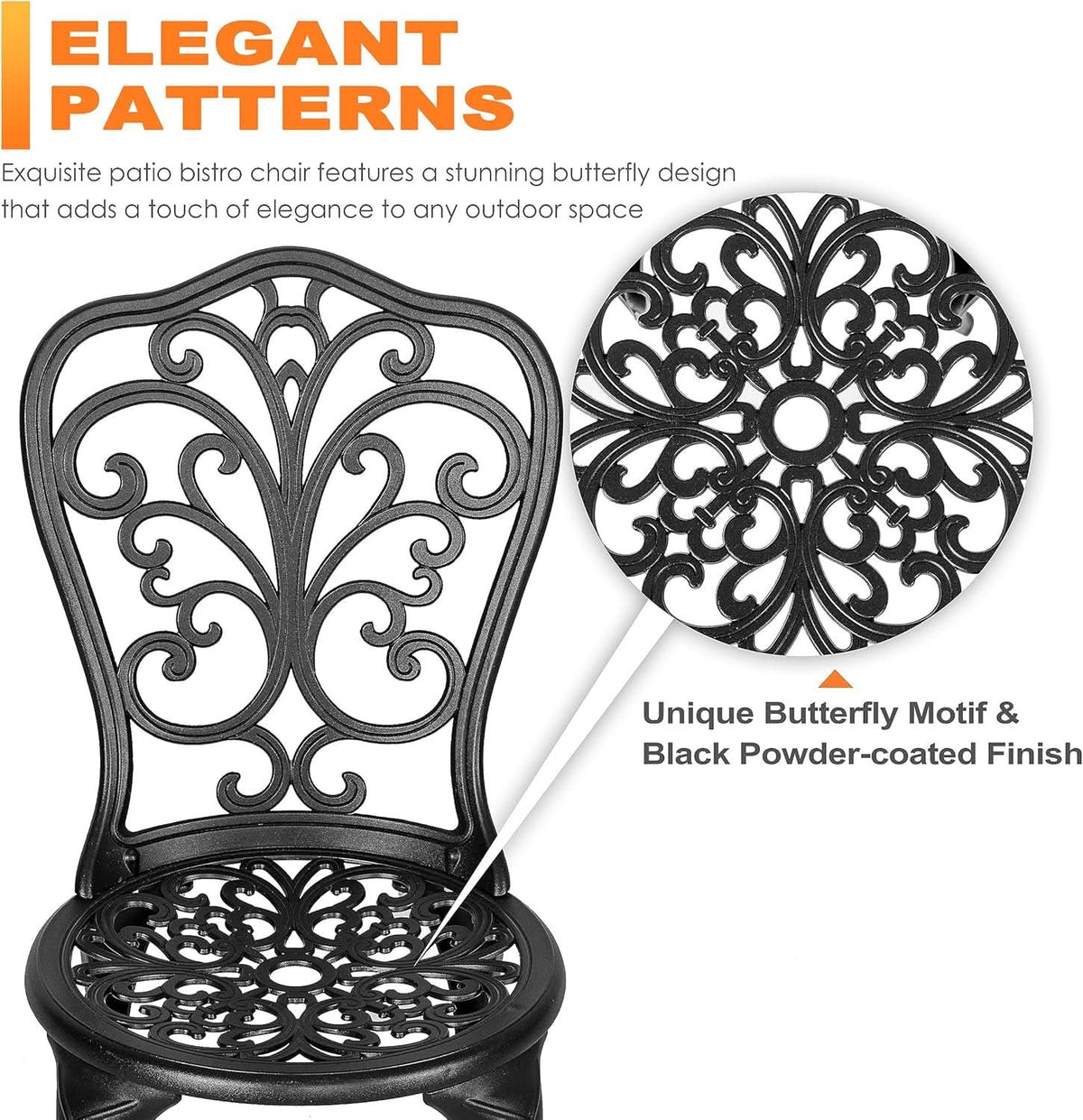 3 Piece Outdoor Bistro Set Cast Aluminum With Umbrella Hole Patio Garden Balcony Courtyard