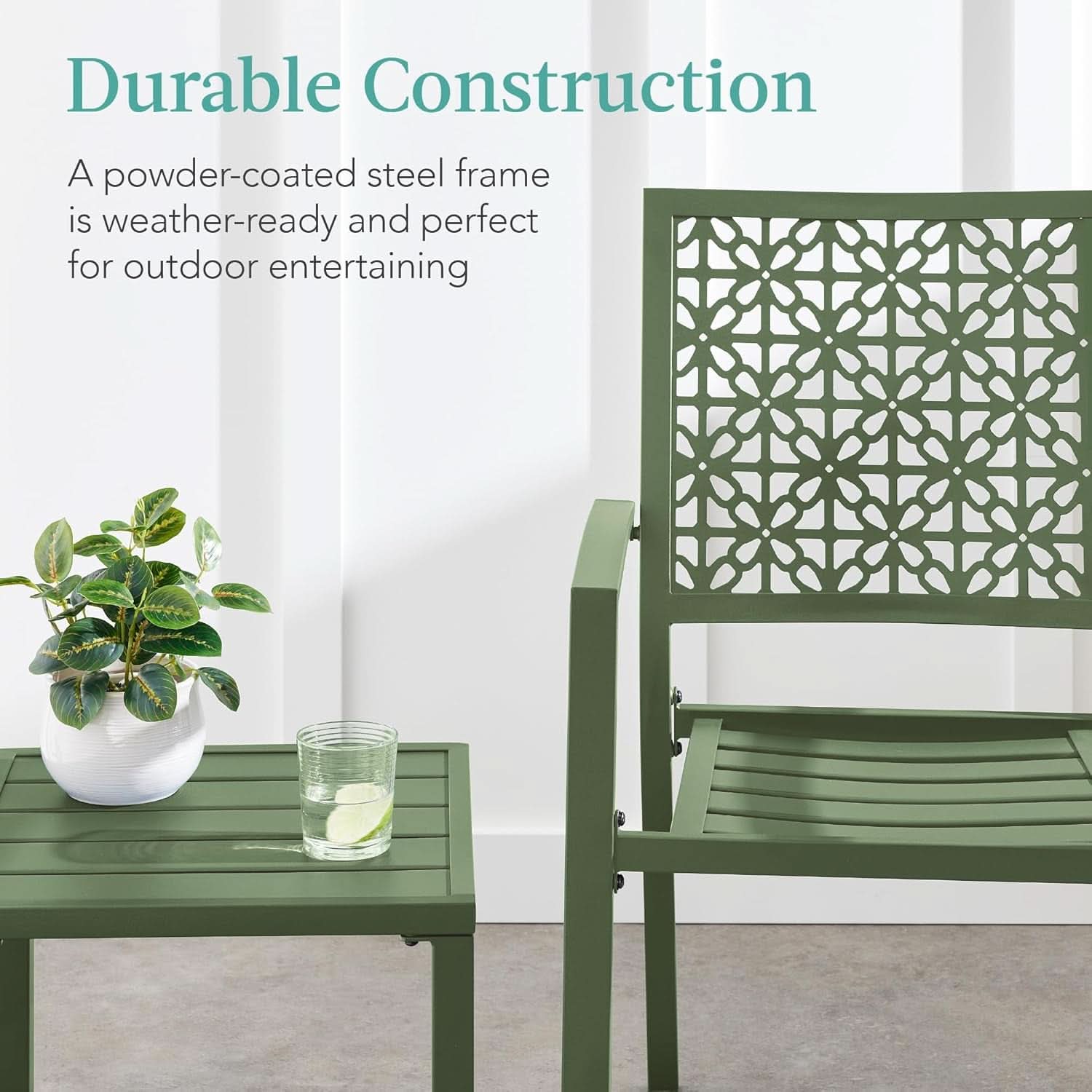 3 Piece Outdoor Bistro Set Sage Green Stackable Steel