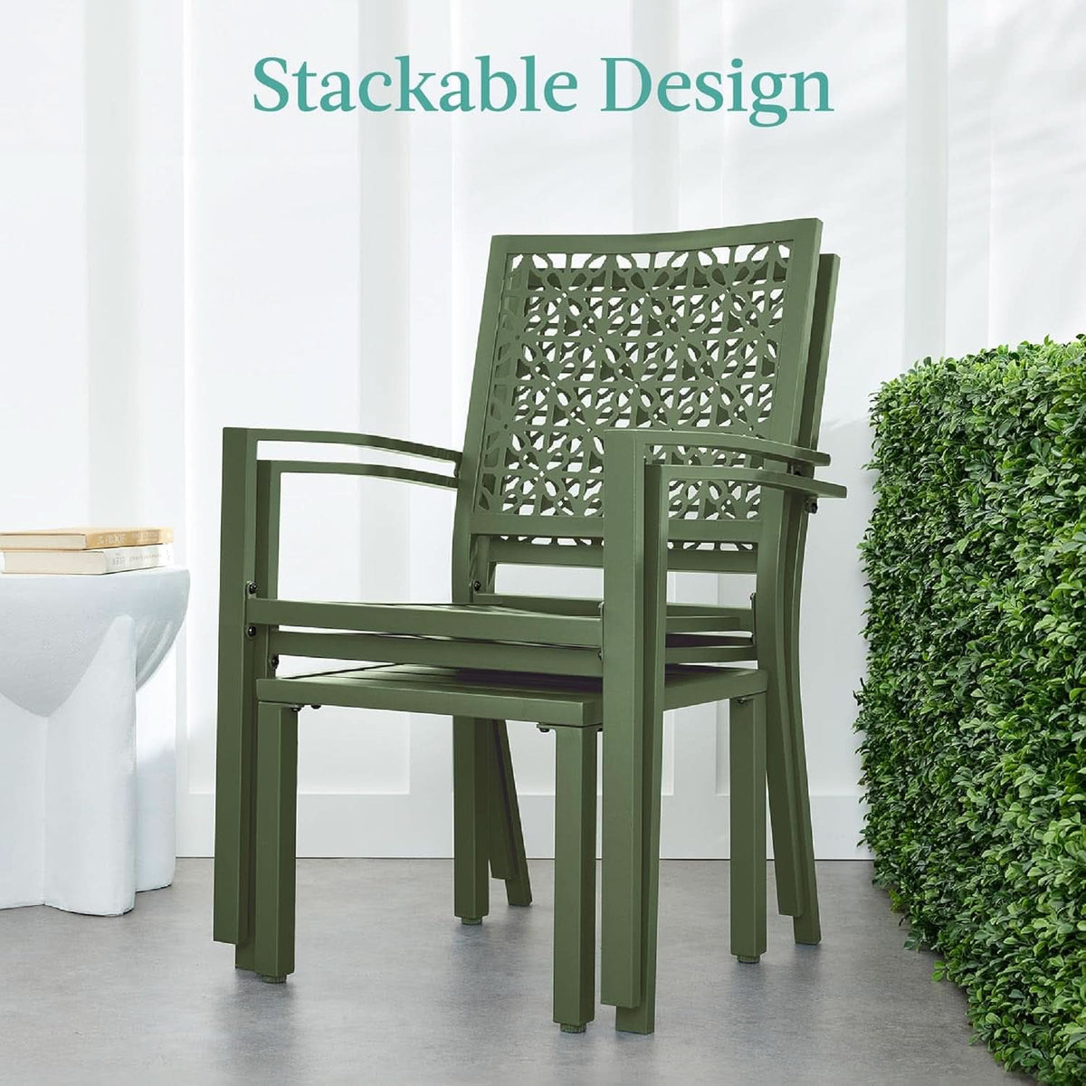 3 Piece Outdoor Bistro Set Sage Green Stackable Steel