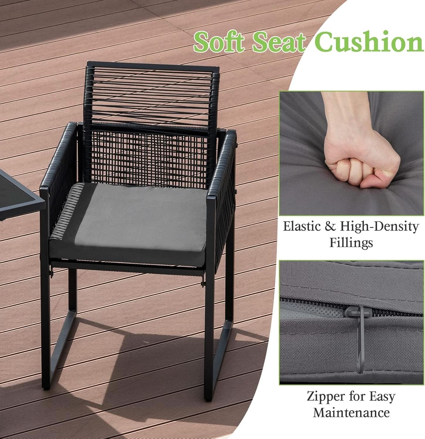 3 Piece Outdoor Dining Set With Folding Backrests And Tempered Glass Tabletop For Patio And Poolside