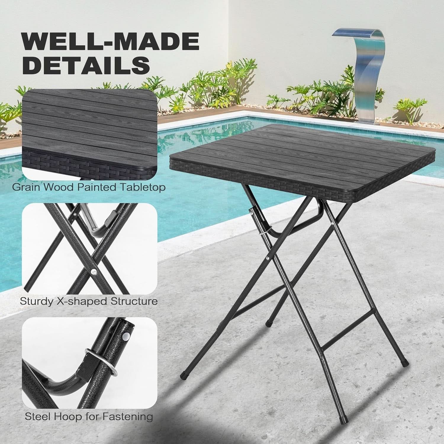 3 Piece Outdoor Folding Patio Set Weather Resistant Rattan Table For Indoors And Outdoors