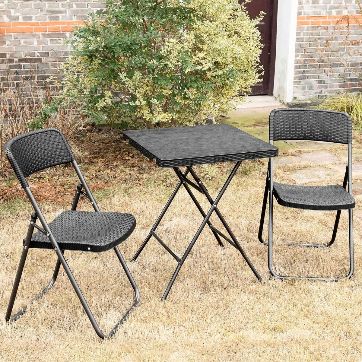 3 Piece Outdoor Folding Patio Set Weather Resistant Rattan Table For Indoors And Outdoors