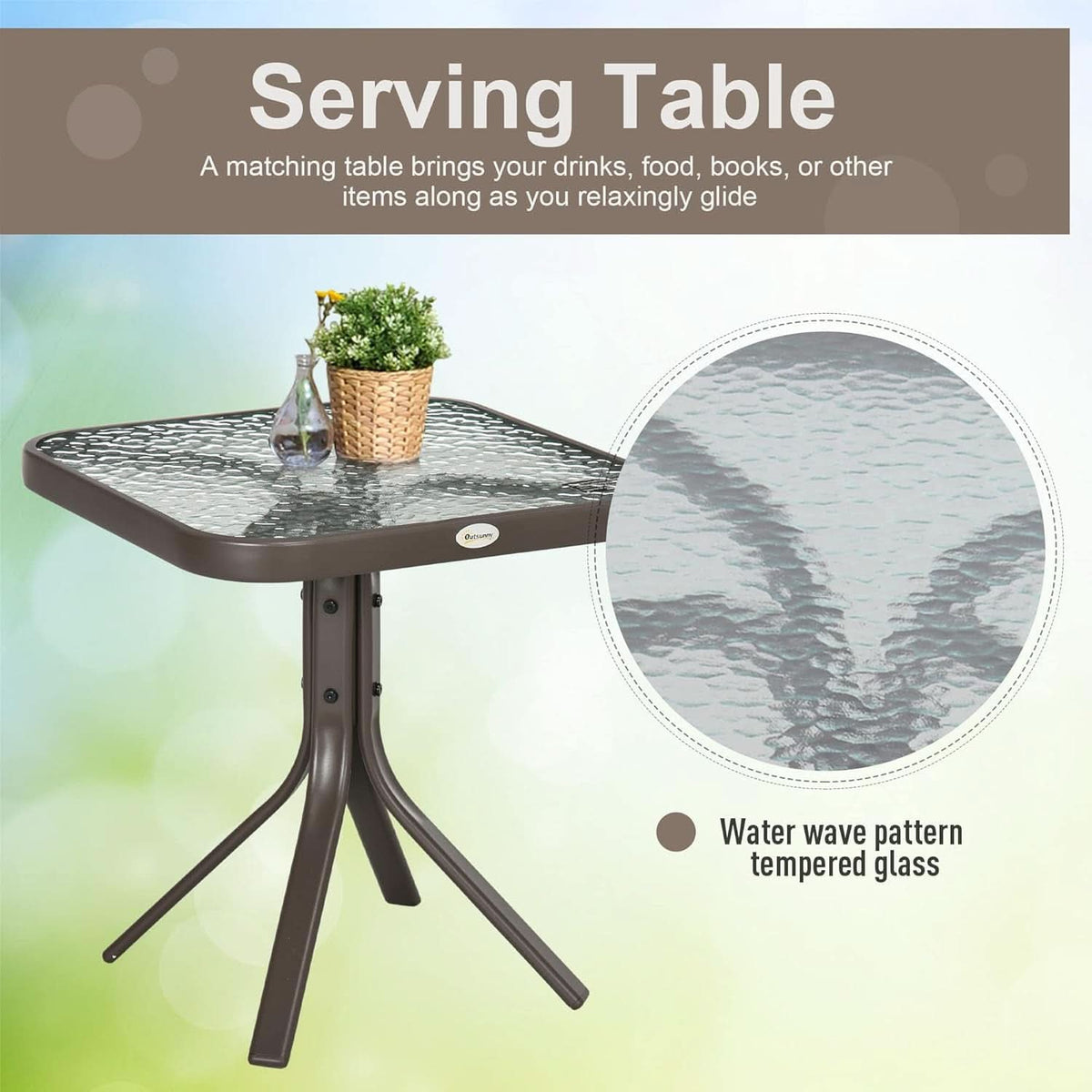 3 Piece Outdoor Glider Chair Bistro Set With Two Sling Chairs And Glass Tabletop Mixed Brown