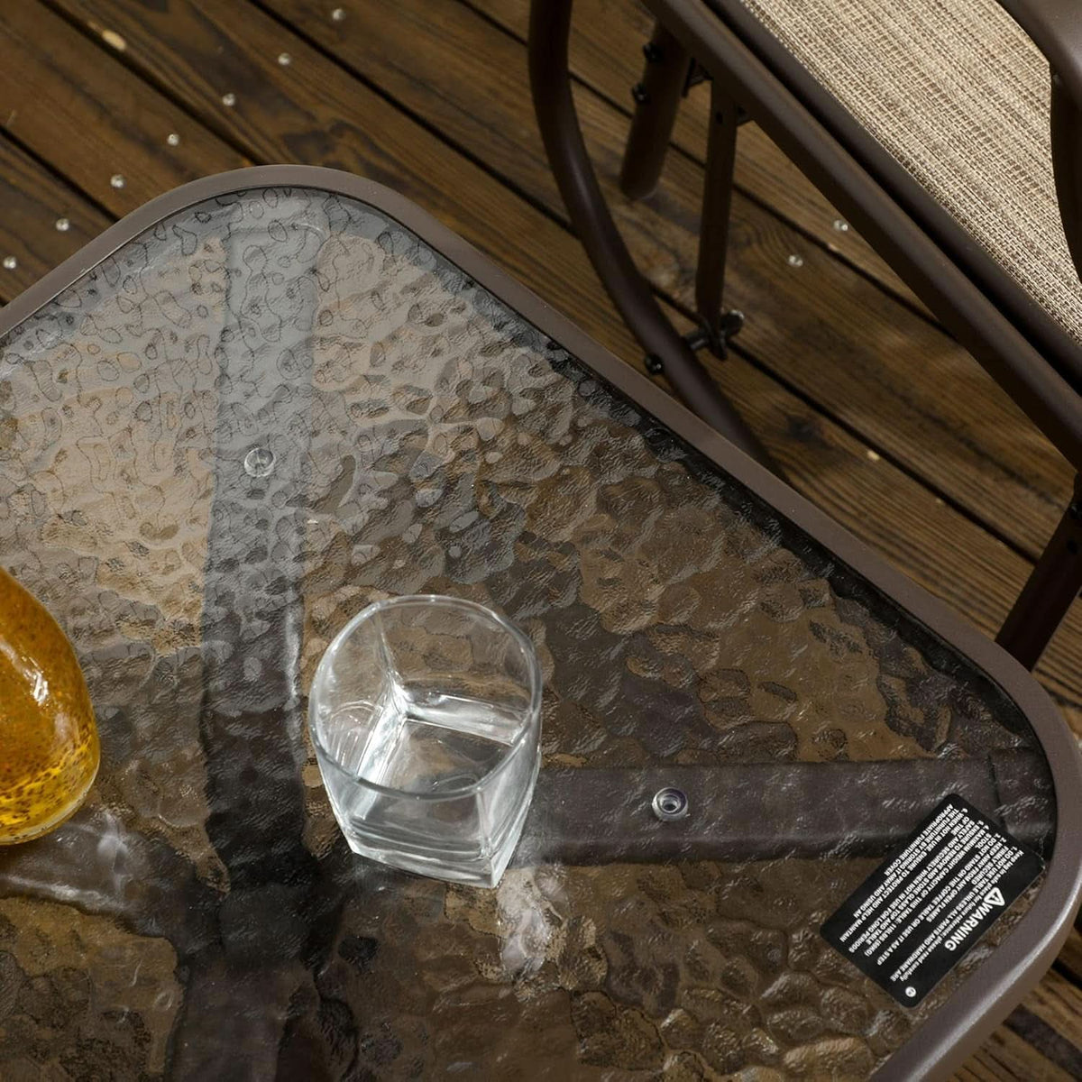 3 Piece Outdoor Glider Chair Bistro Set With Two Sling Chairs And Glass Tabletop Mixed Brown