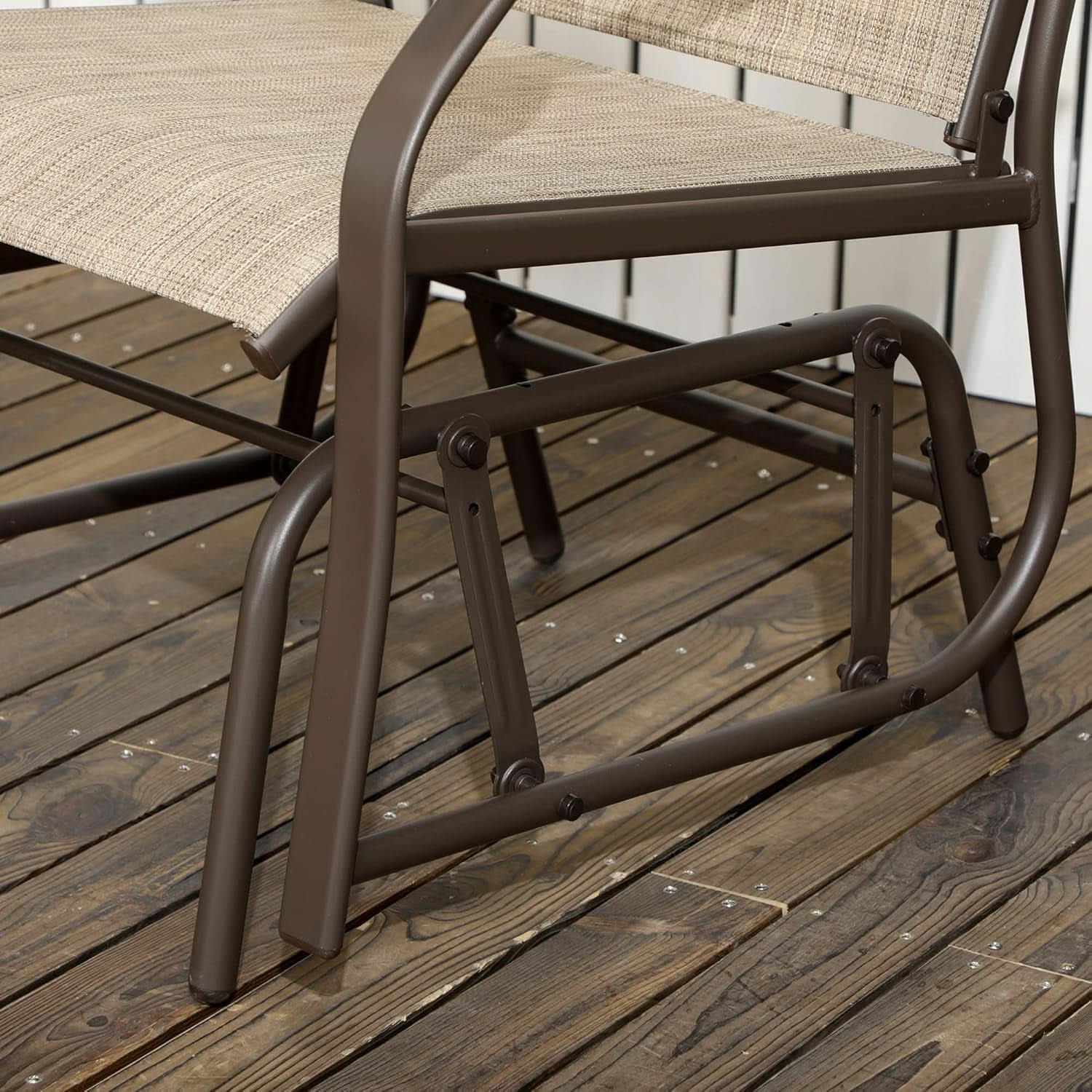 3 Piece Outdoor Glider Chair Bistro Set With Two Sling Chairs And Glass Tabletop Mixed Brown