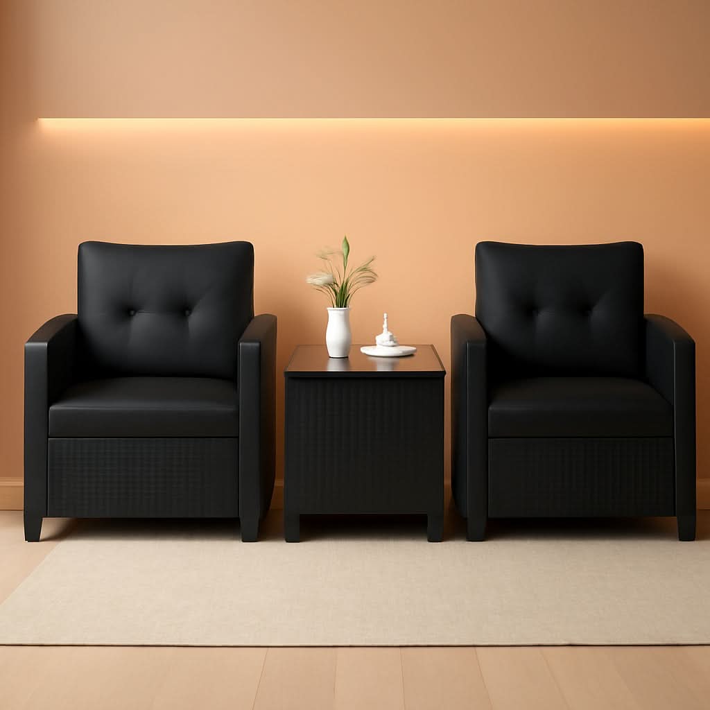 3 Piece Outdoor Patio Furniture Set Black Wicker Conversation Set With Cushions And Glass Coffee Table
