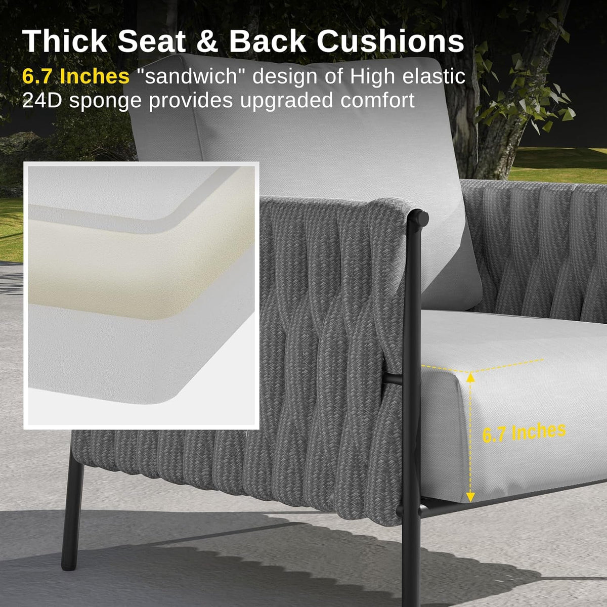 3 Piece Outdoor Patio Furniture Set With Deep Seating Armchairs And Coffee Table In Earth Black And Misty Grey Cushions