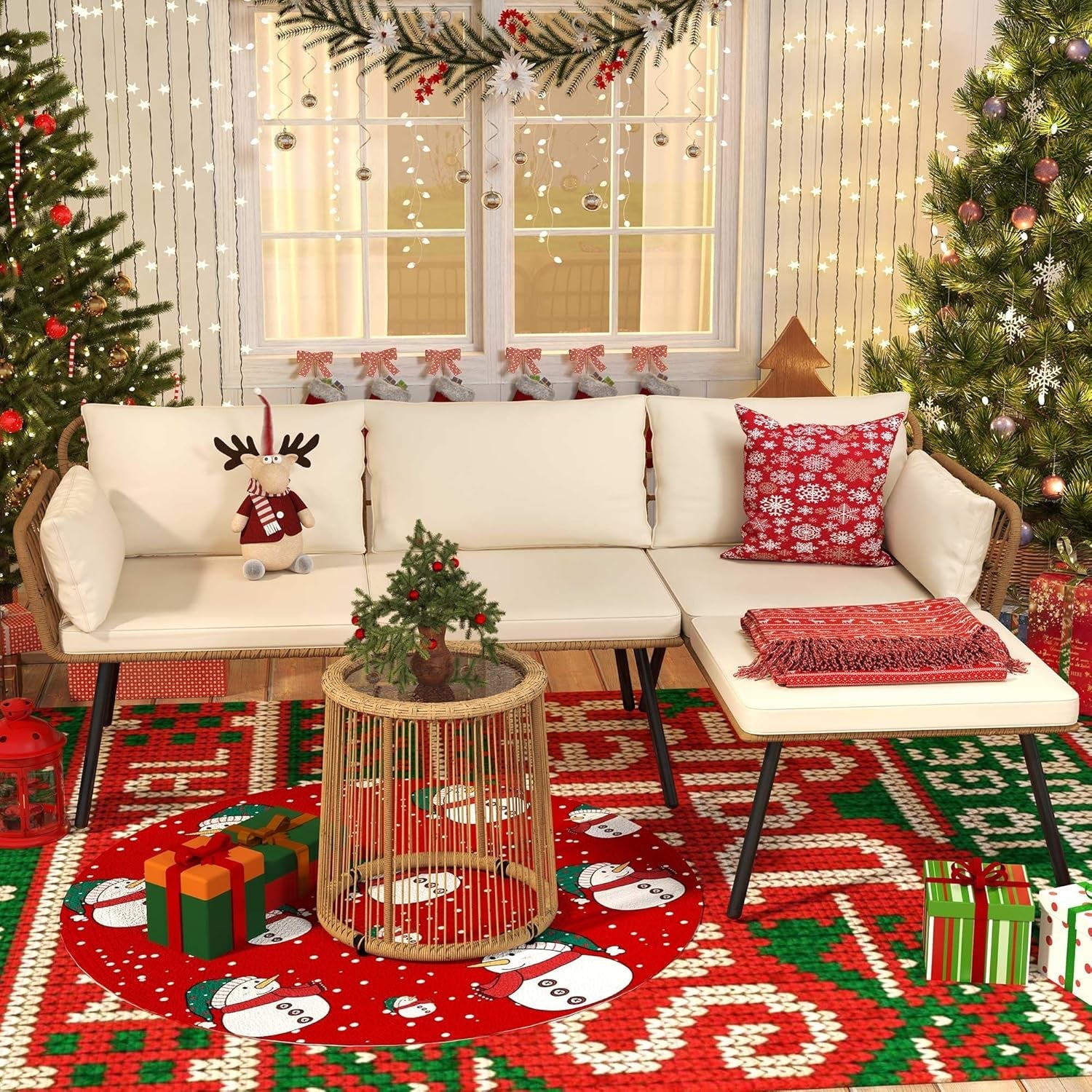3 Piece Outdoor Patio Furniture Set With L Shaped Sectional Sofa Cushions And Coffee Table Beige