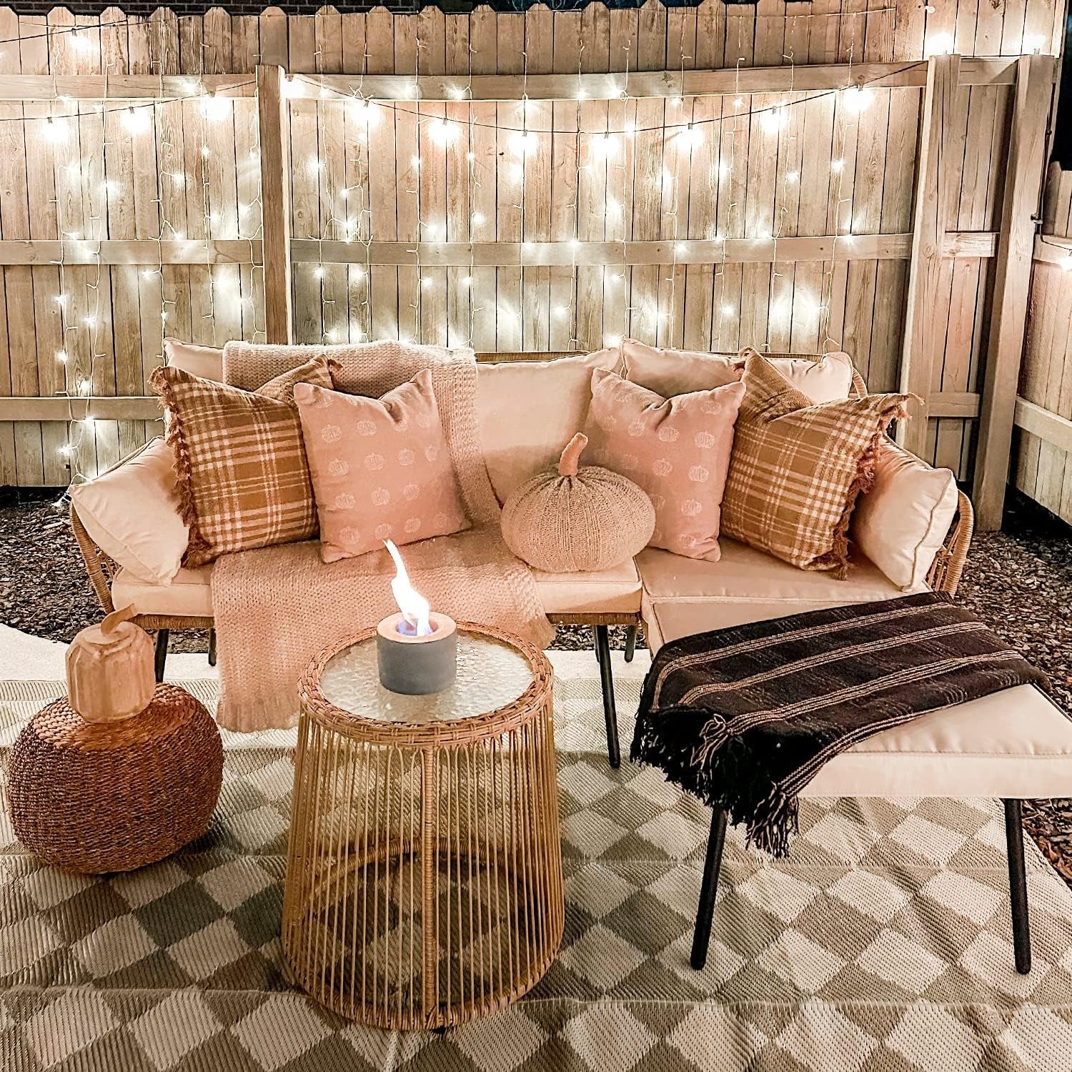 3 Piece Outdoor Patio Furniture Set With L Shaped Sectional Sofa Cushions And Coffee Table Beige