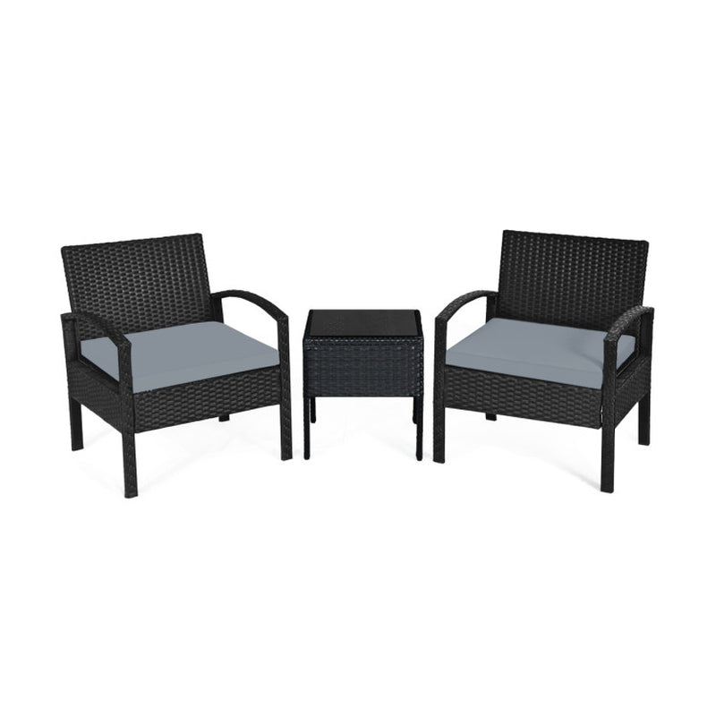 3 Piece Outdoor Rattan Patio Conversation Set With Cushions And Sturdy Coffee Table