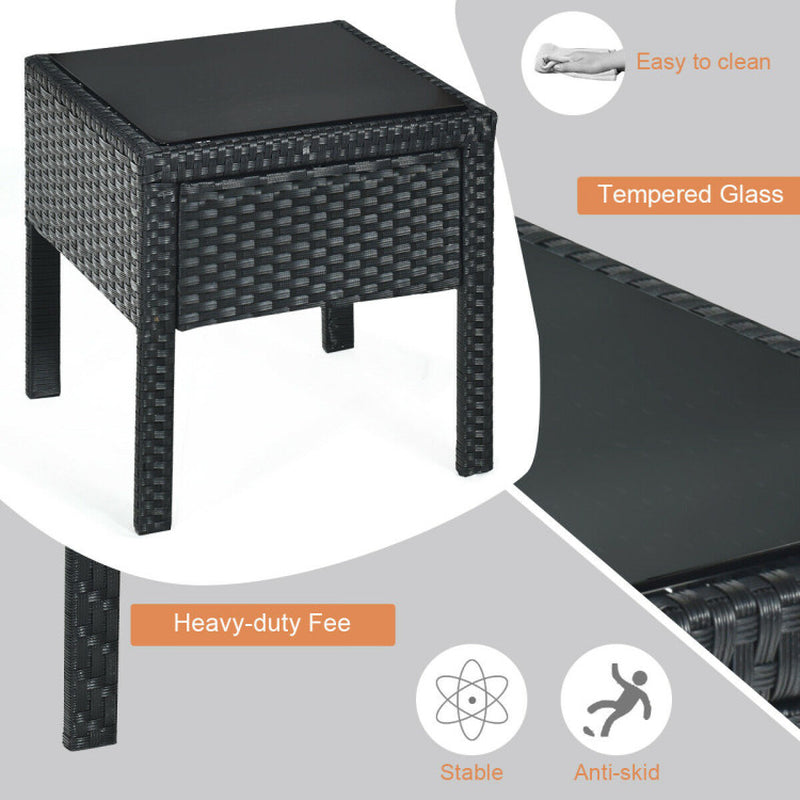 3 Piece Outdoor Rattan Patio Conversation Set With Cushions And Sturdy Coffee Table