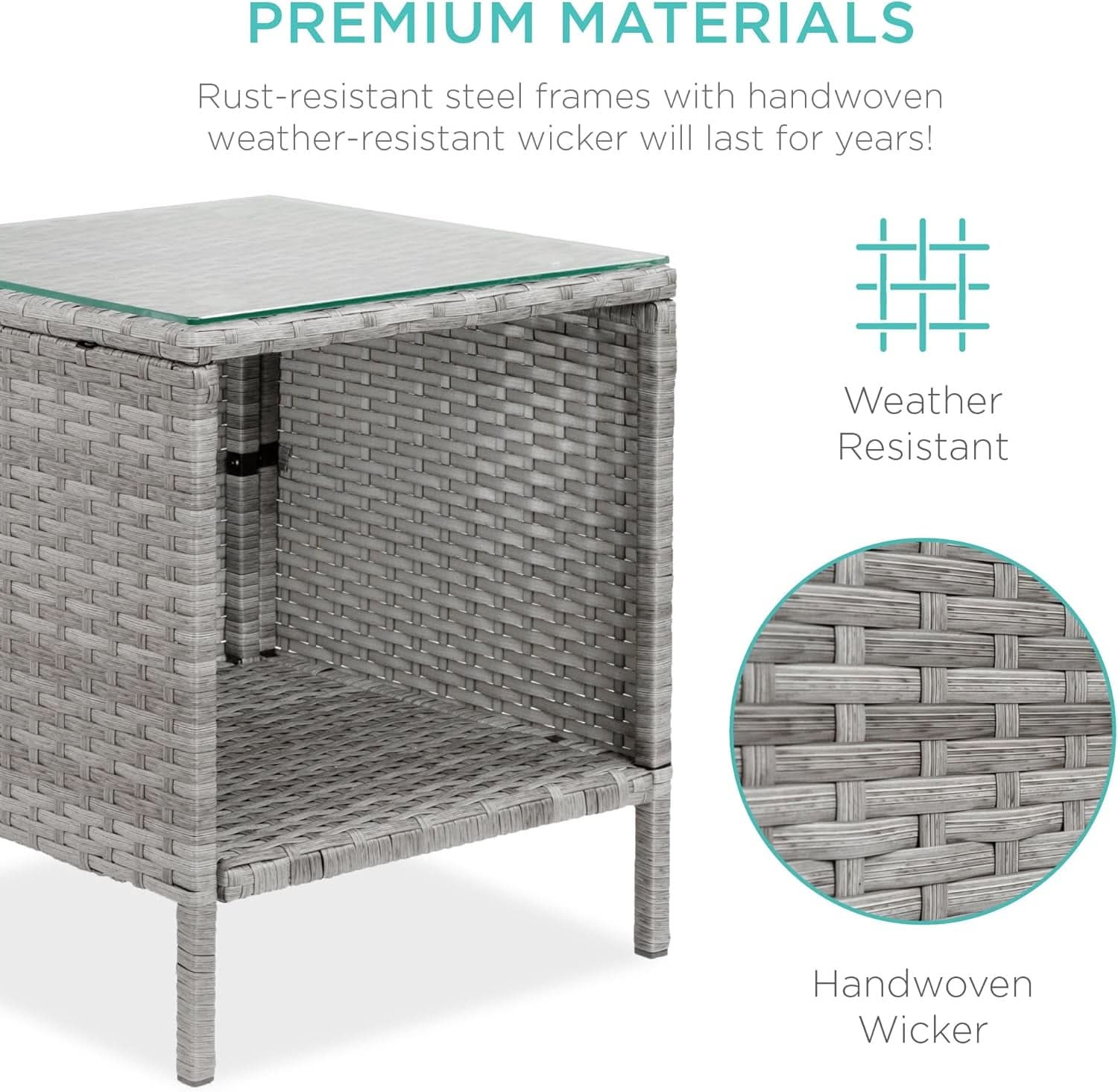 3 Piece Outdoor Wicker Bistro Set With Side Table