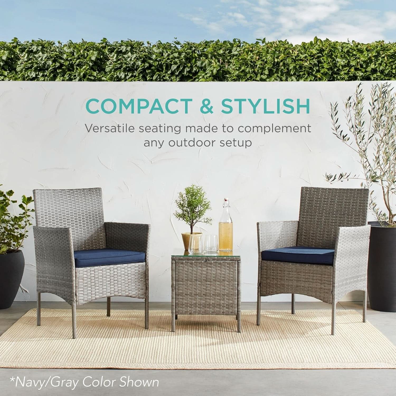3 Piece Outdoor Wicker Bistro Set With Side Table
