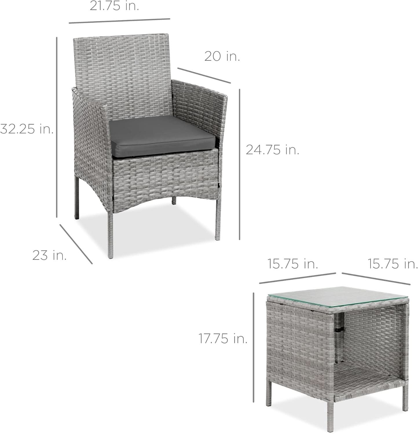 3 Piece Outdoor Wicker Bistro Set With Side Table