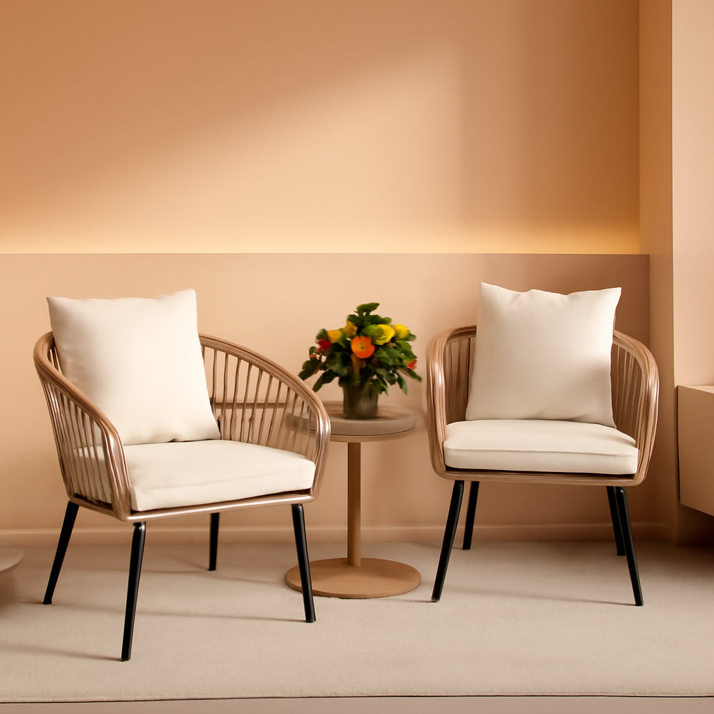3 Piece Outdoor Wicker Patio Conversation Set With All Weather Cushions And Table