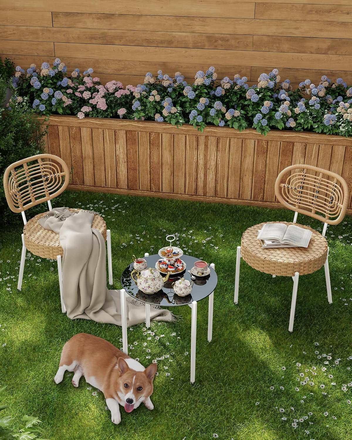 3 Piece Outdoor Wicker Patio Set All Weather Rattan Bistro Set With Table Cushions Brown And White