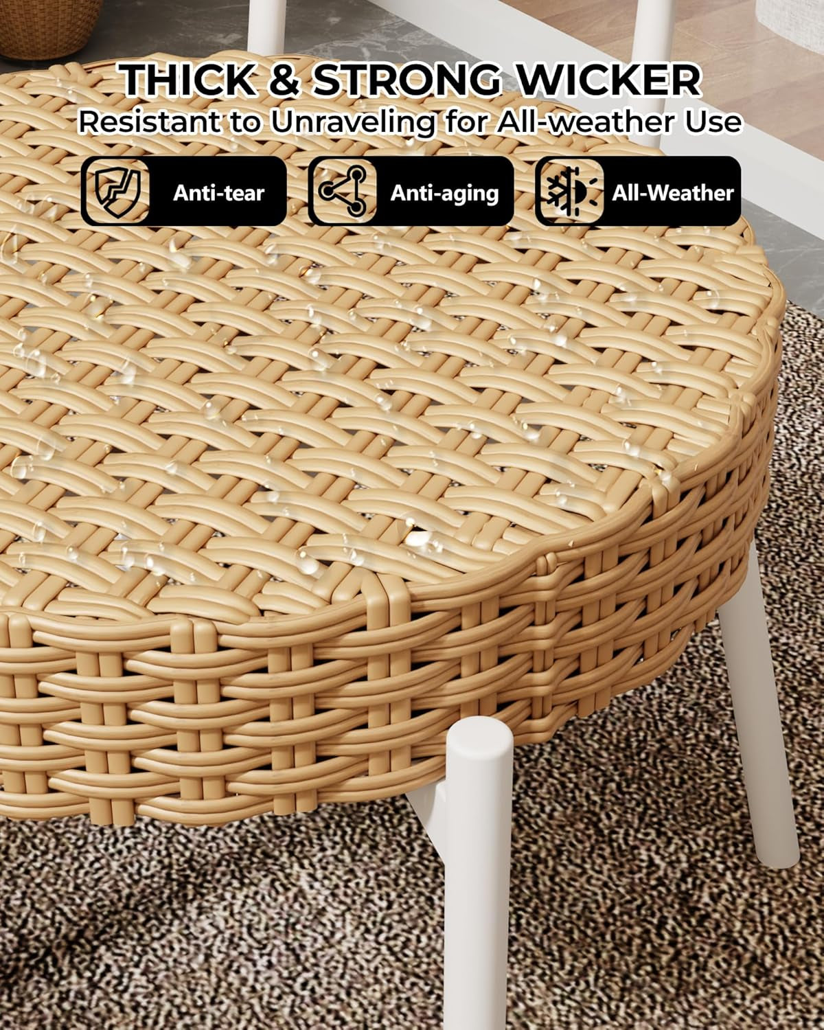 3 Piece Outdoor Wicker Patio Set All Weather Rattan Bistro Set With Table Cushions Brown And White