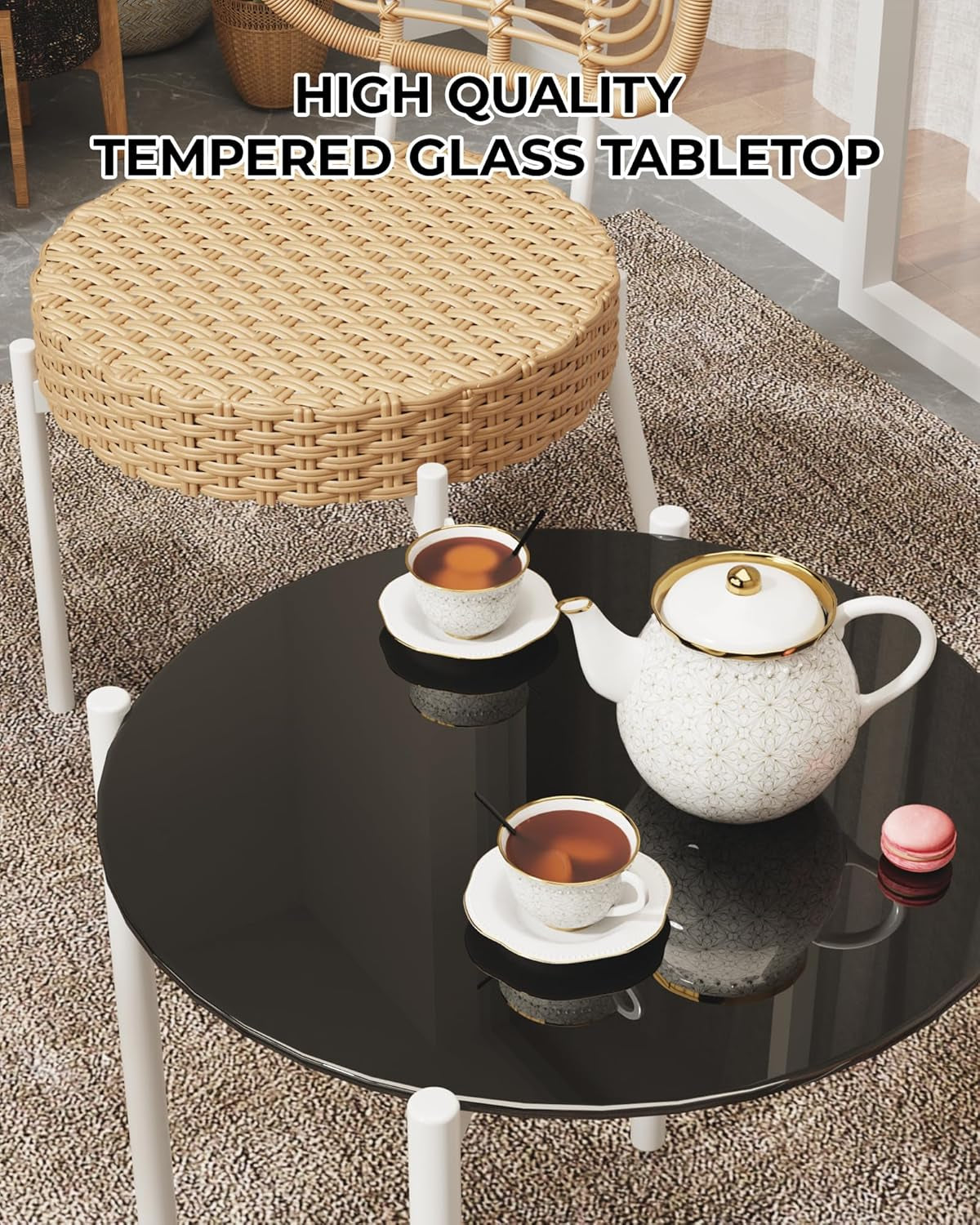 3 Piece Outdoor Wicker Patio Set All Weather Rattan Bistro Set With Table Cushions Brown And White